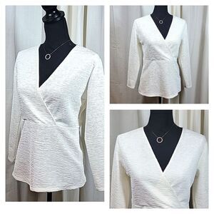 Ann Taylor Factory Off-White Faux Wrap VNeck Blouse